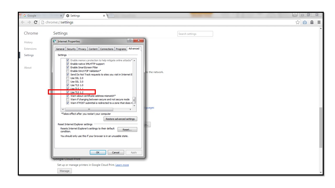 Steps To enable TLS1.2 In Browsers